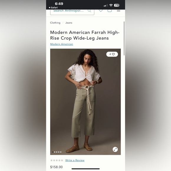 Modern American Farrah High-Rise Crop Wide-Leg Denim Jeans | NEW/NWT!!💚💚 - Picture 6 of 11